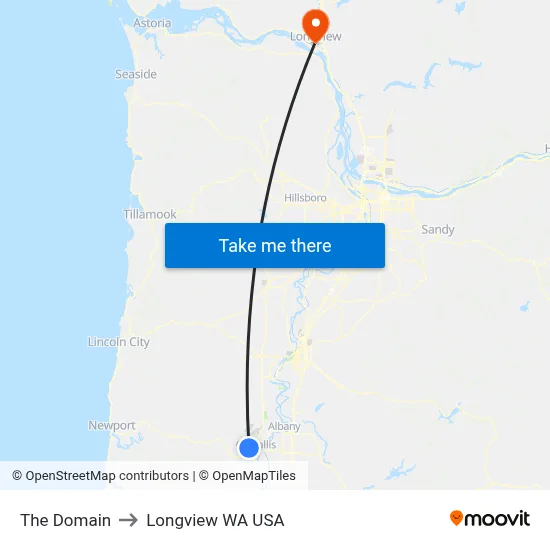 The Domain to Longview WA USA map