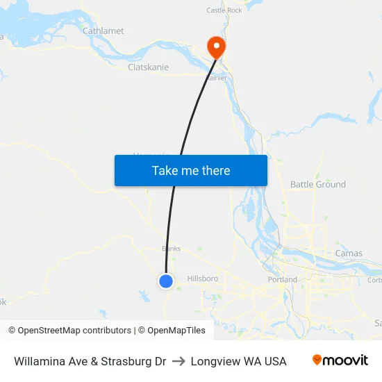 Willamina Ave & Strasburg Dr to Longview WA USA map