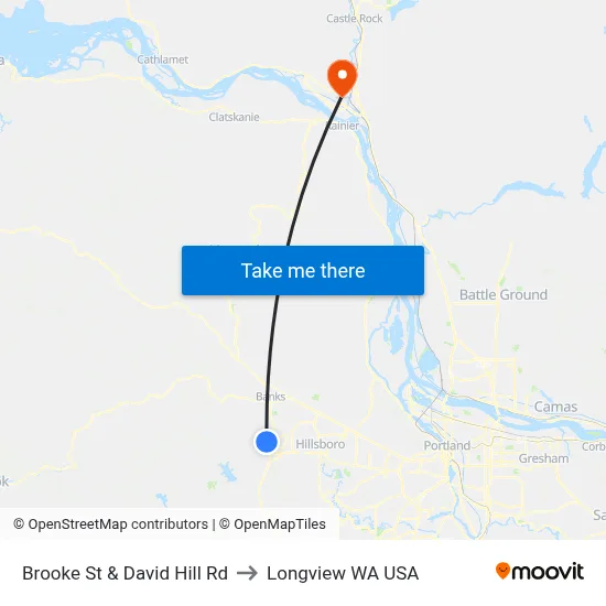Brooke St & David Hill Rd to Longview WA USA map