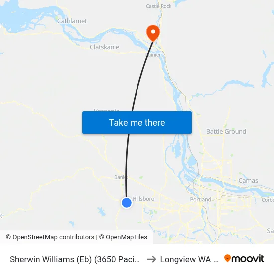 Sherwin Williams (Eb) (3650 Pacific Ave) to Longview WA USA map