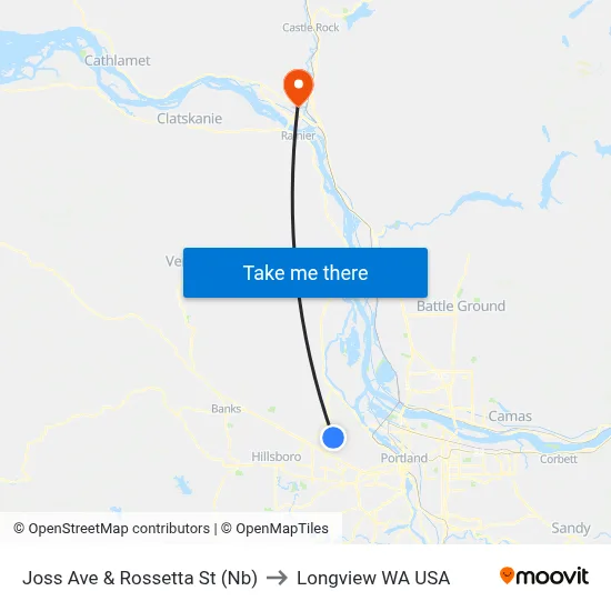 Joss Ave & Rossetta St (Nb) to Longview WA USA map