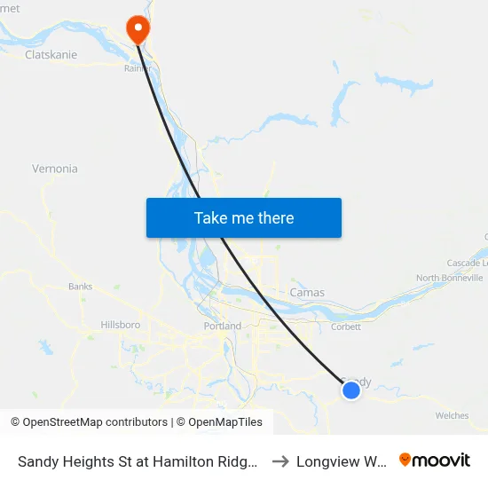Sandy Heights St at Hamilton Ridge Playground to Longview WA USA map