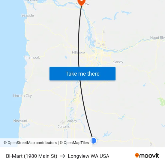 Bi-Mart (1980 Main St) to Longview WA USA map