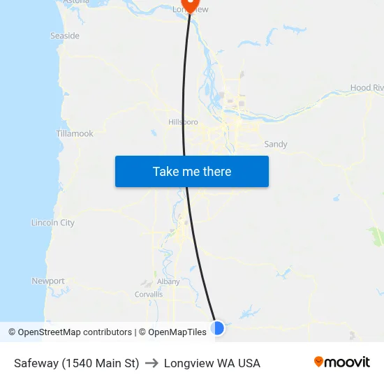 Safeway (1540 Main St) to Longview WA USA map