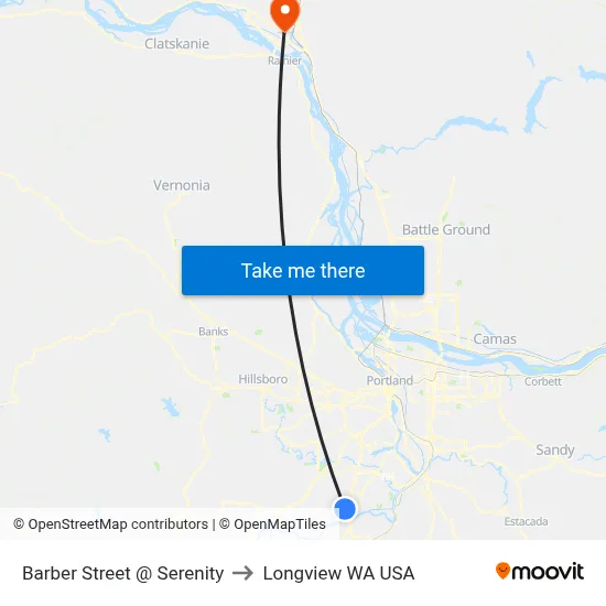 Barber Street @ Serenity to Longview WA USA map