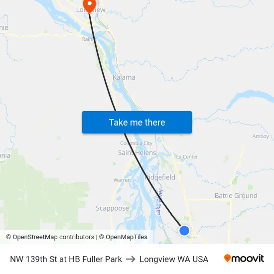 NW 139th St at HB Fuller Park to Longview WA USA map