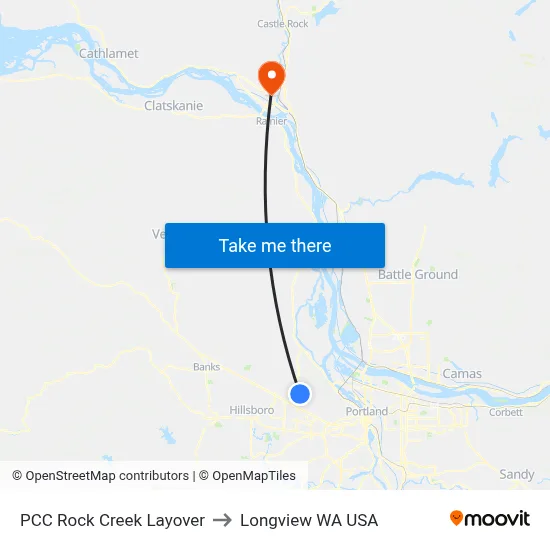 PCC Rock Creek Layover to Longview WA USA map
