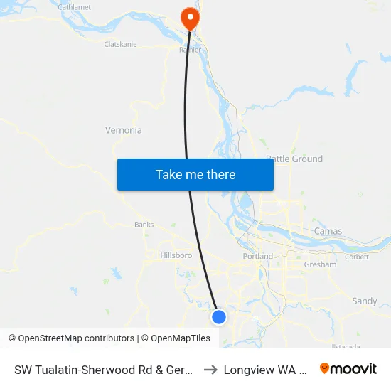 SW Tualatin-Sherwood Rd & Gerda Ln to Longview WA USA map