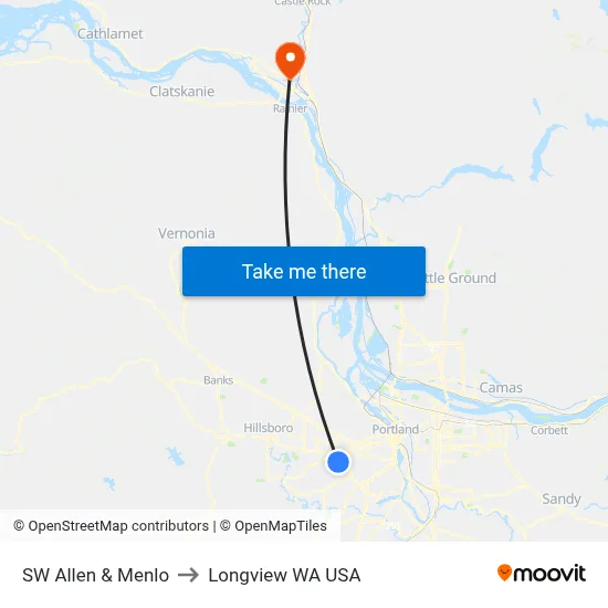 SW Allen & Menlo to Longview WA USA map