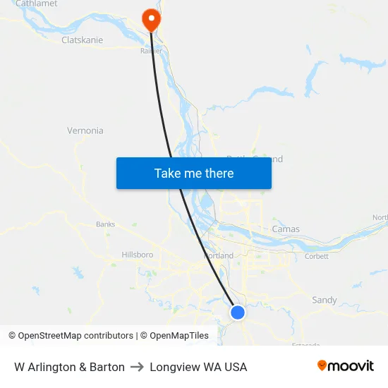 W Arlington & Barton to Longview WA USA map