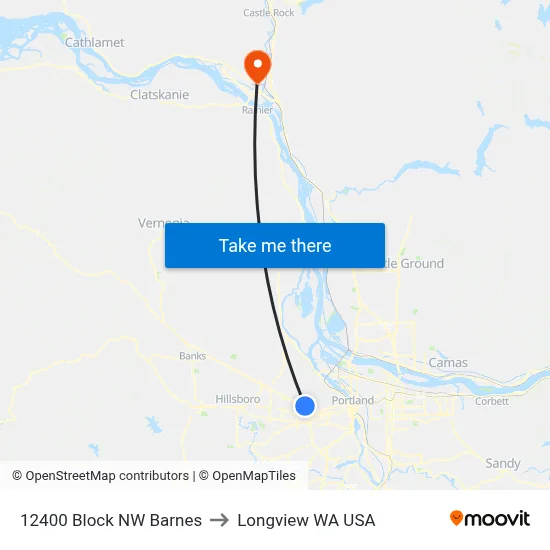 12400 Block NW Barnes to Longview WA USA map
