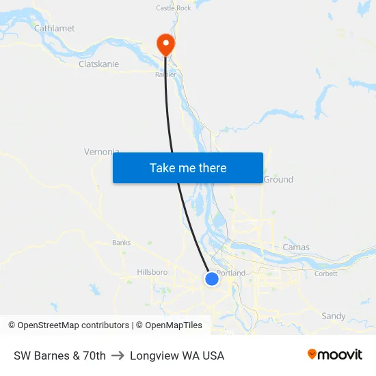 SW Barnes & 70th to Longview WA USA map