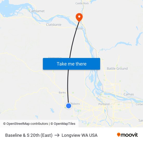 Baseline & S 20th (East) to Longview WA USA map