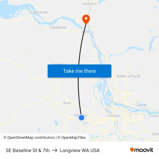 SE Baseline St & 7th to Longview WA USA map