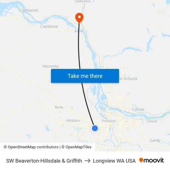 SW Beaverton-Hillsdale & Griffith to Longview WA USA map