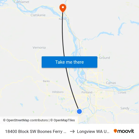 18400 Block SW Boones Ferry Rd to Longview WA USA map