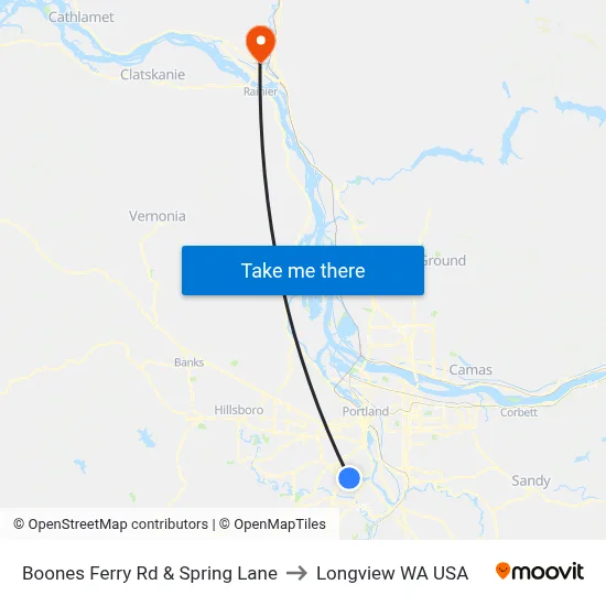 Boones Ferry Rd & Spring Lane to Longview WA USA map