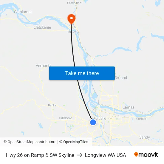 Hwy 26 on Ramp & SW Skyline to Longview WA USA map