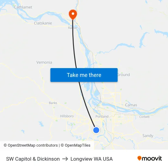 SW Capitol & Dickinson to Longview WA USA map