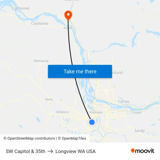 SW Capitol & 35th to Longview WA USA map