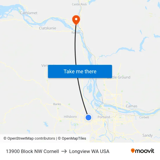 13900 Block NW Cornell to Longview WA USA map
