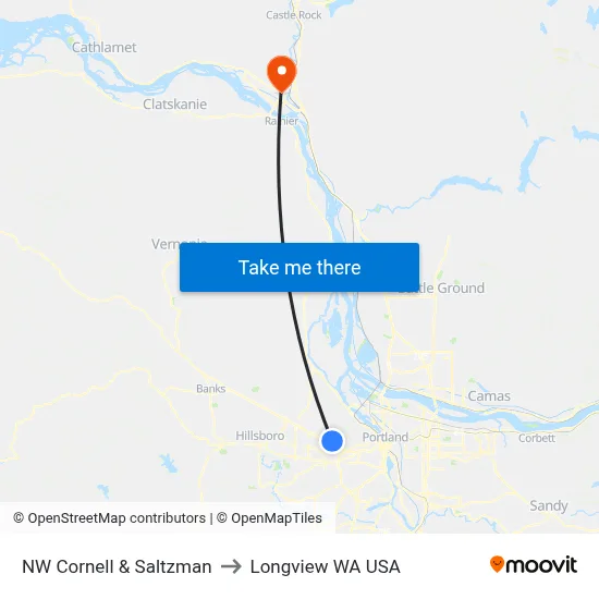 NW Cornell & Saltzman to Longview WA USA map