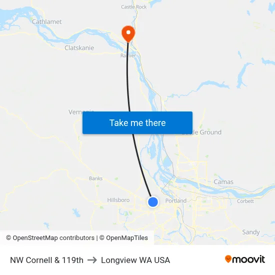 NW Cornell & 119th to Longview WA USA map