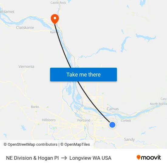 NE Division & Hogan Pl to Longview WA USA map