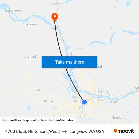 4700 Block NE Glisan (West) to Longview WA USA map