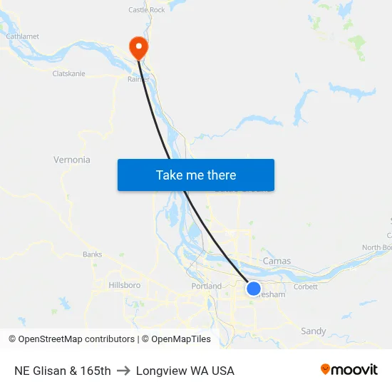 NE Glisan & 165th to Longview WA USA map