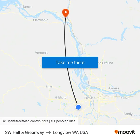 SW Hall & Greenway to Longview WA USA map