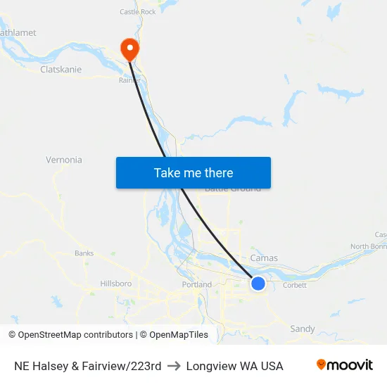 NE Halsey & Fairview/223rd to Longview WA USA map