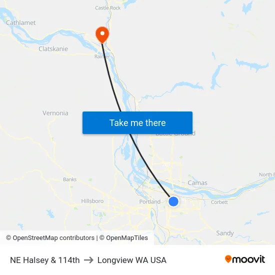 NE Halsey & 114th to Longview WA USA map