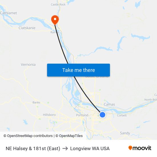 NE Halsey & 181st (East) to Longview WA USA map