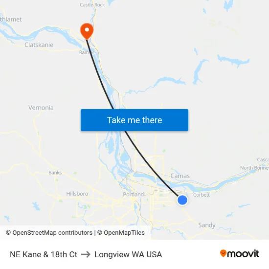 NE Kane & 18th Ct to Longview WA USA map