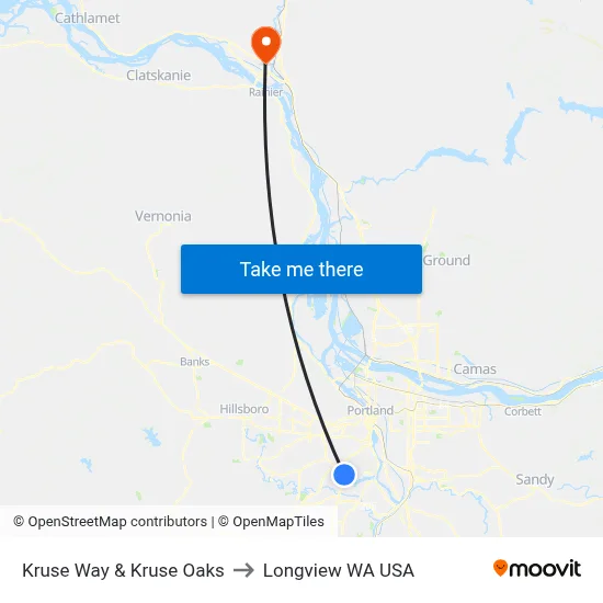 Kruse Way & Kruse Oaks to Longview WA USA map