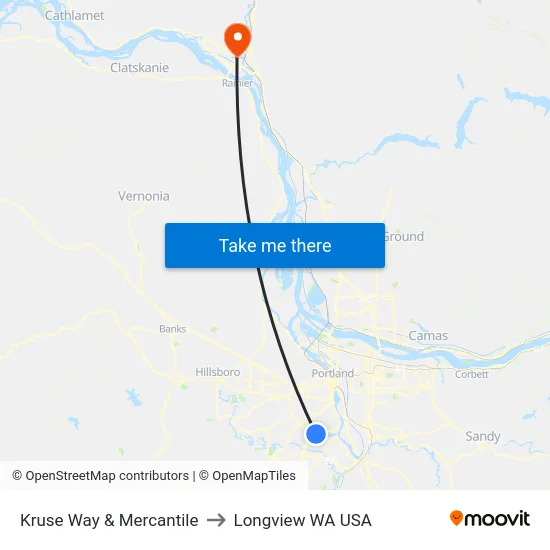 Kruse Way & Mercantile to Longview WA USA map
