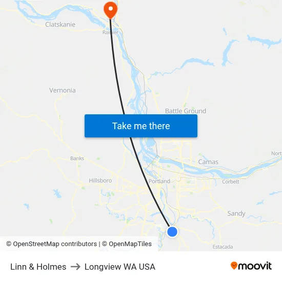 Linn & Holmes to Longview WA USA map