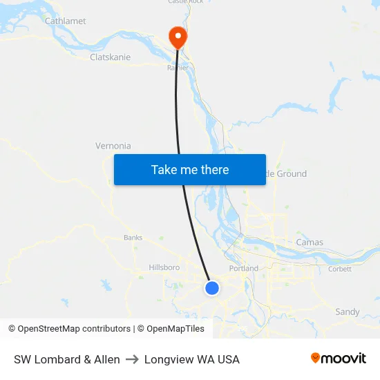 SW Lombard & Allen to Longview WA USA map