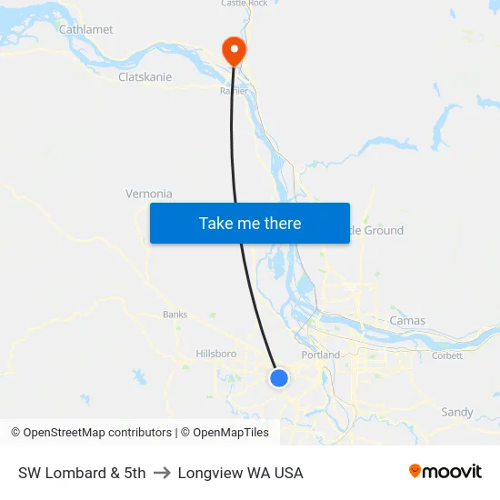 SW Lombard & 5th to Longview WA USA map