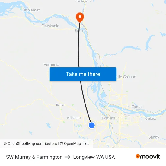 SW Murray & Farmington to Longview WA USA map