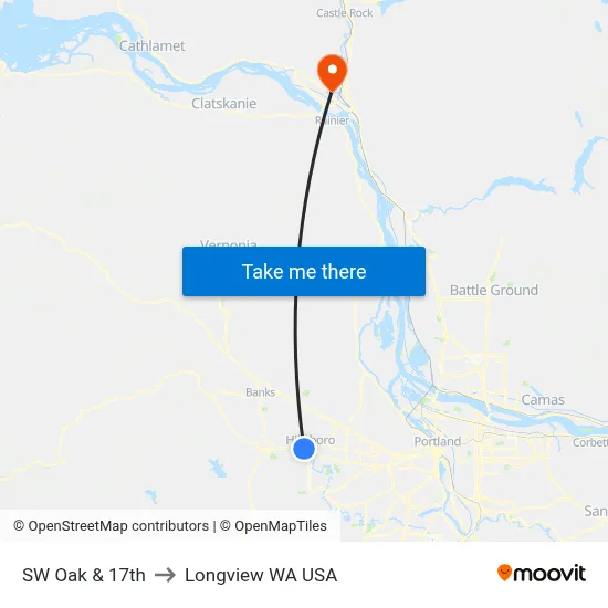 SW Oak & 17th to Longview WA USA map