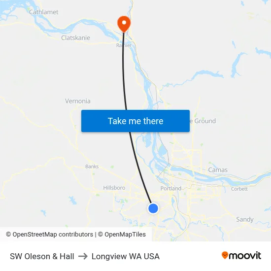 SW Oleson & Hall to Longview WA USA map