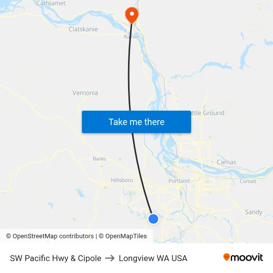 SW Pacific Hwy & Cipole to Longview WA USA map