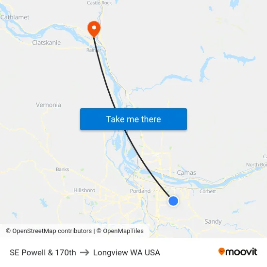 SE Powell & 170th to Longview WA USA map