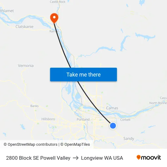 2800 Block SE Powell Valley to Longview WA USA map