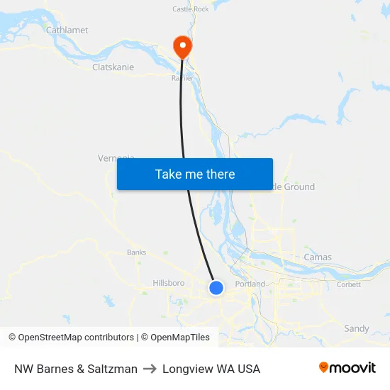 NW Barnes & Saltzman to Longview WA USA map