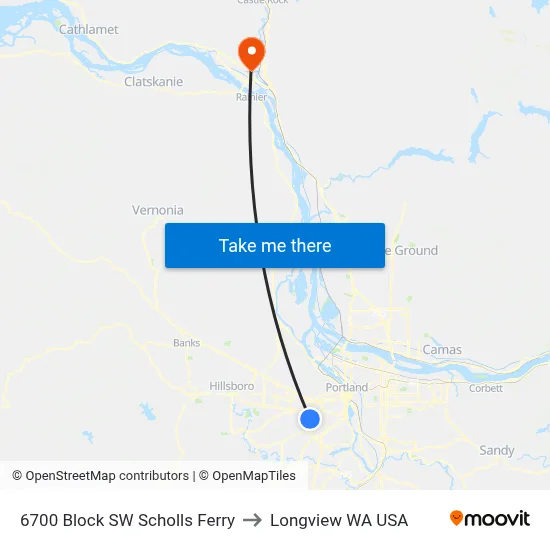6700 Block SW Scholls Ferry to Longview WA USA map