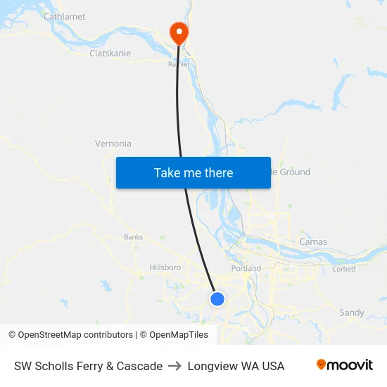 SW Scholls Ferry & Cascade to Longview WA USA map
