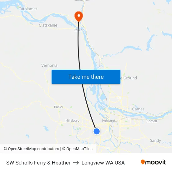 SW Scholls Ferry & Heather to Longview WA USA map